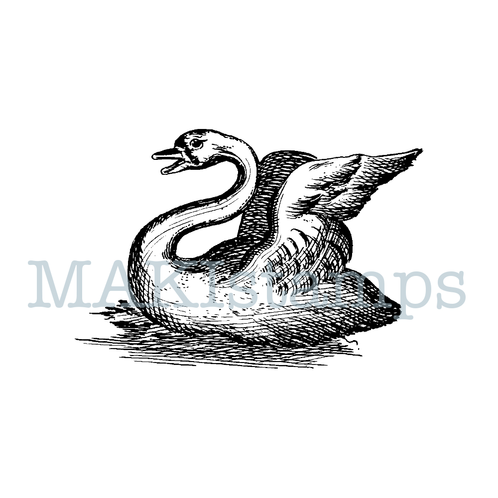 Swan Swimming Rubber Stamp Mounted Wood Block Art Stamp