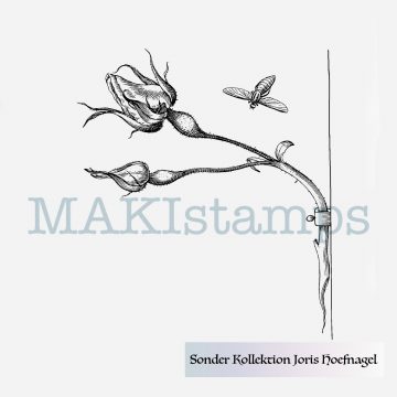 Rubber stamp rose and hover fly MAKIstamps special collection