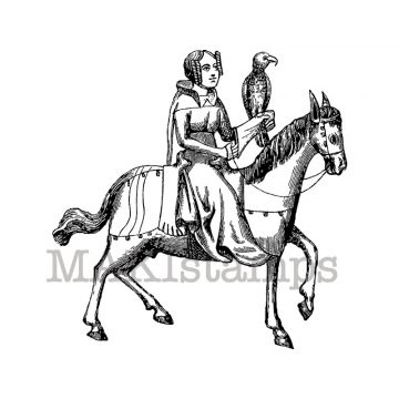 Rubber stamp horse with lady and falcon