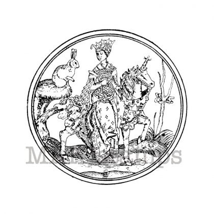 Mittelalter Stempel Ausschnitt Spielkarte Reiterin und Hase  /  Stempelgummi (130302)